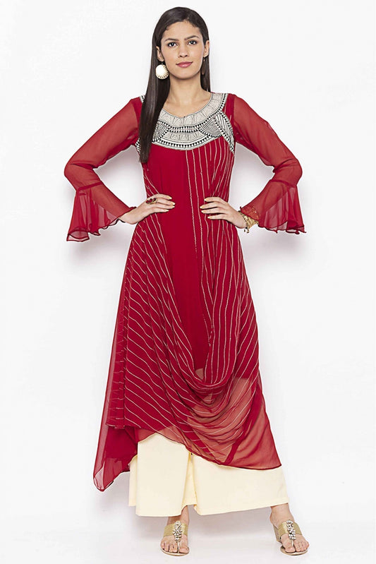Maroon Colour Plus Size Georgette Embroidery Kurti VSKR1070695