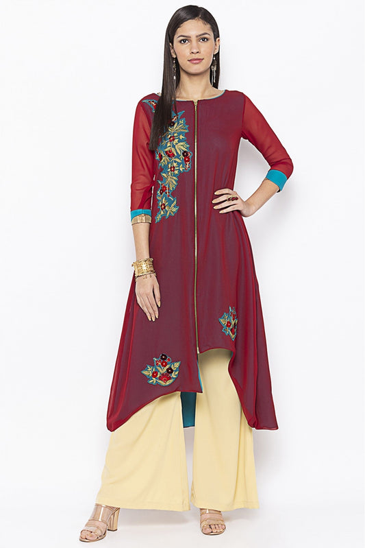 Maroon Colour Plus Size Georgette Embroidery Kurti VSKR1070697