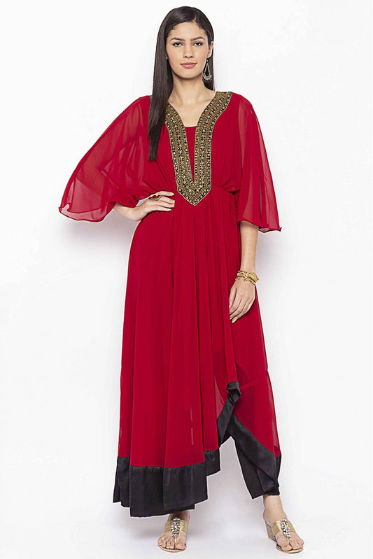 Maroon Colour Plus Size Georgette Embroidery Kurti VSKR1070702