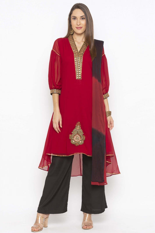 Maroon Colour Plus Size Georgette Embroidery Palazzo Pant Suit VSSS1070335