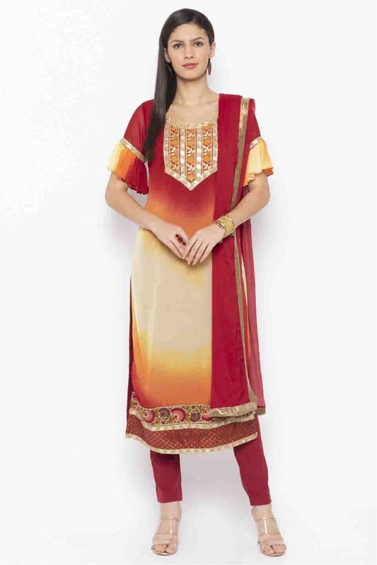 Maroon Colour Plus Size Stitched Georgette Embroidery Pant Style Suit VSSS1070193