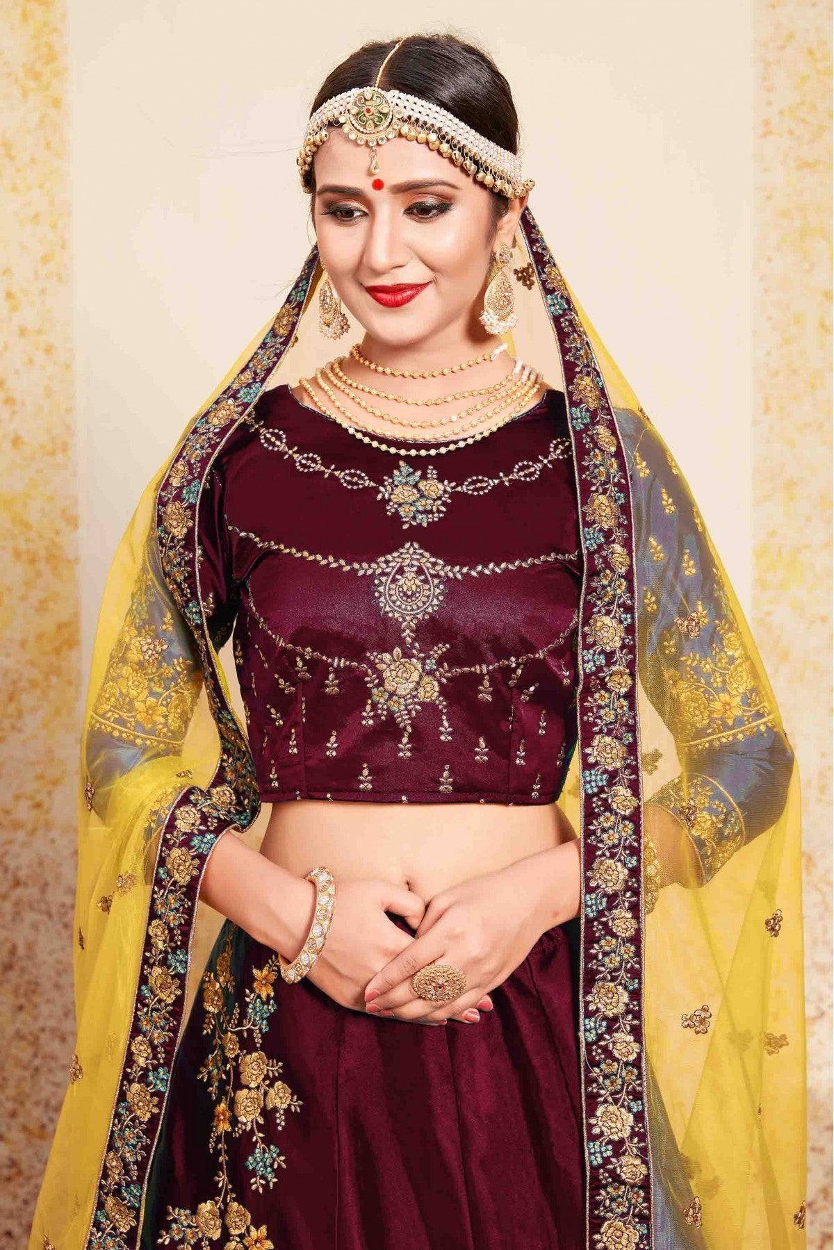 Maroon Colour Satin Embroidery Lehenga Choli VSLC1080431