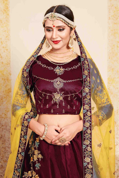Maroon Colour Satin Embroidery Lehenga Choli VSLC1080431