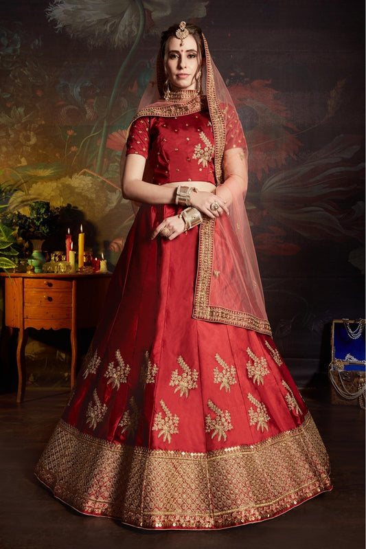 Maroon Colour Satin Embroidery Lehenga Choli VSLC1080463