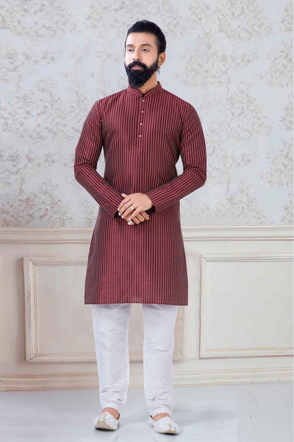 Maroon Colour Silk Festival Wear Kurta Pajama VSKP1130055
