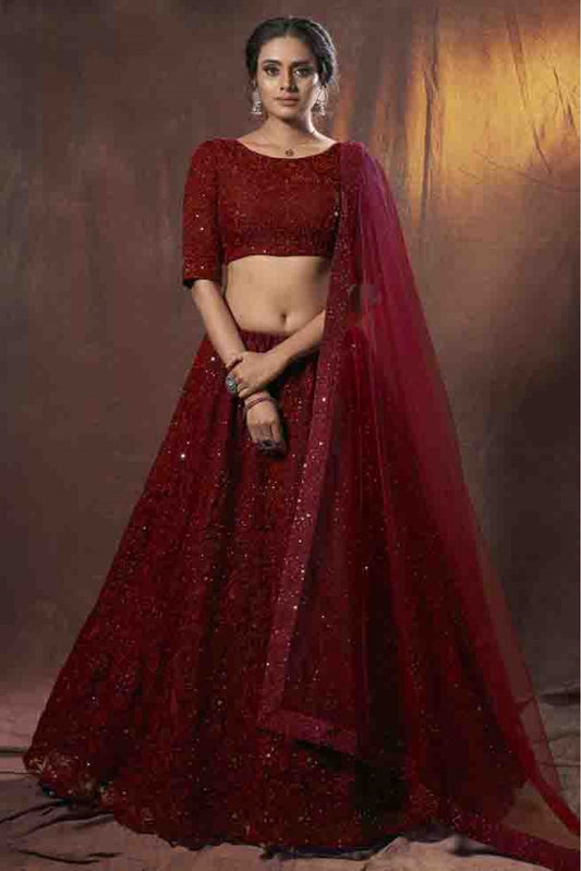 Maroon Colour Soft Net Sequins Work Lehenga Choli VSLC1080525