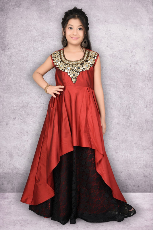 Maroon Colour Taffeta Embroidery Frock VSGW1070039