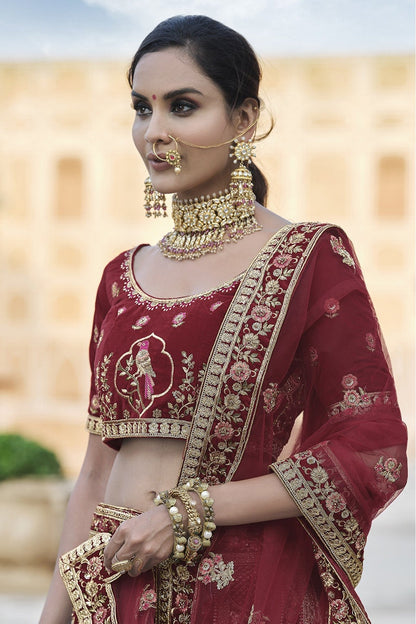 Maroon Colour Velvet Hand Work Lehenga Choli VSLC1080106