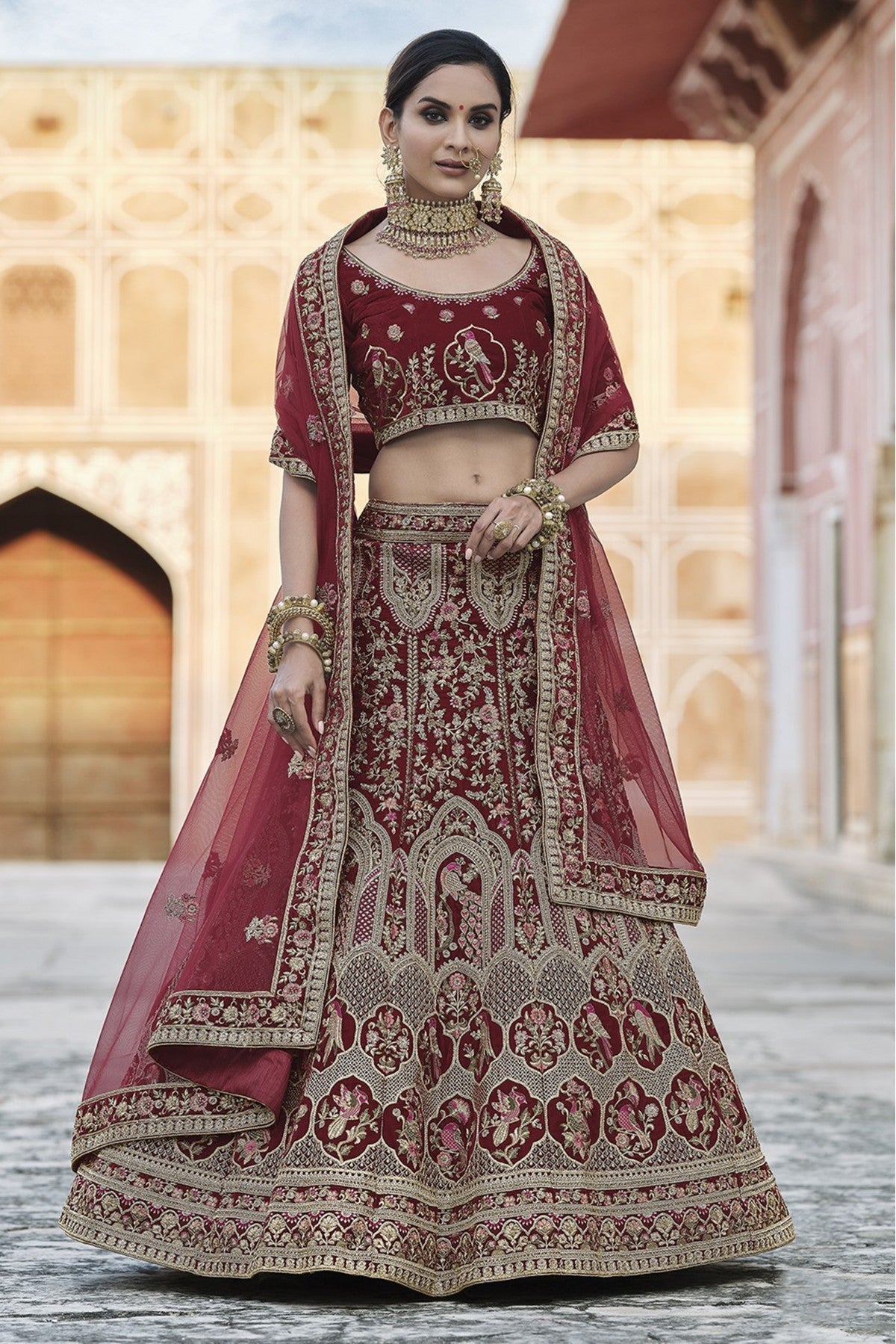 Maroon Colour Velvet Hand Work Lehenga Choli VSLC1080106