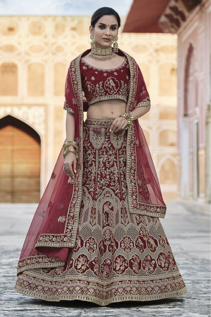 Maroon Colour Velvet Hand Work Lehenga Choli VSLC1080106