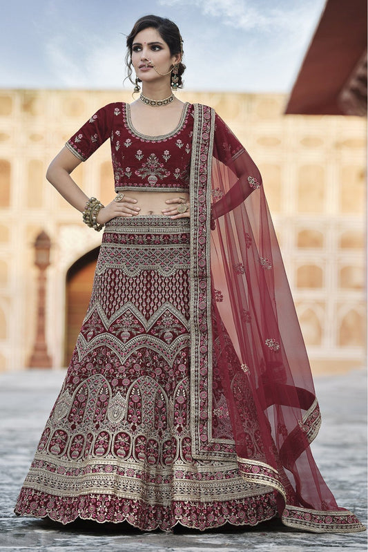 Maroon Colour Velvet Hand Work Lehenga Choli VSLC1080108