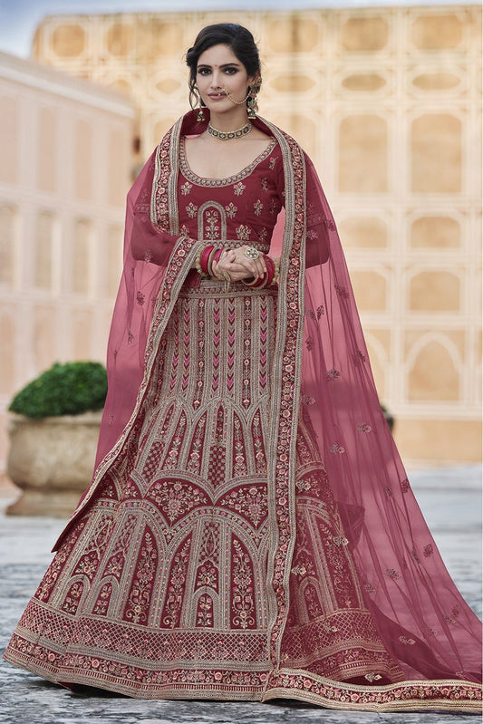 Maroon Colour Velvet Hand Work Lehenga Choli VSLC1080112