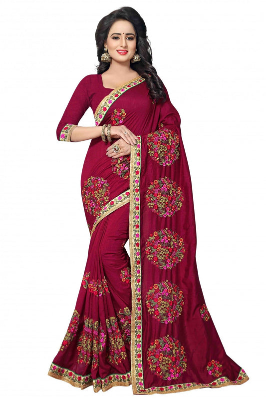 Maroon Colour Vichitra Silk Embroidery Saree VSSD1120132