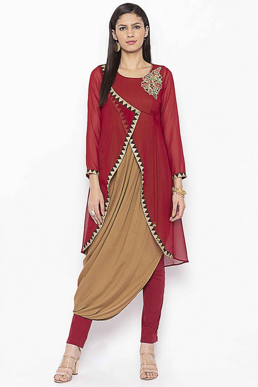 Maroon and Beige Colour Plus Size Georgette Embroidery Kurti VSKR1070708