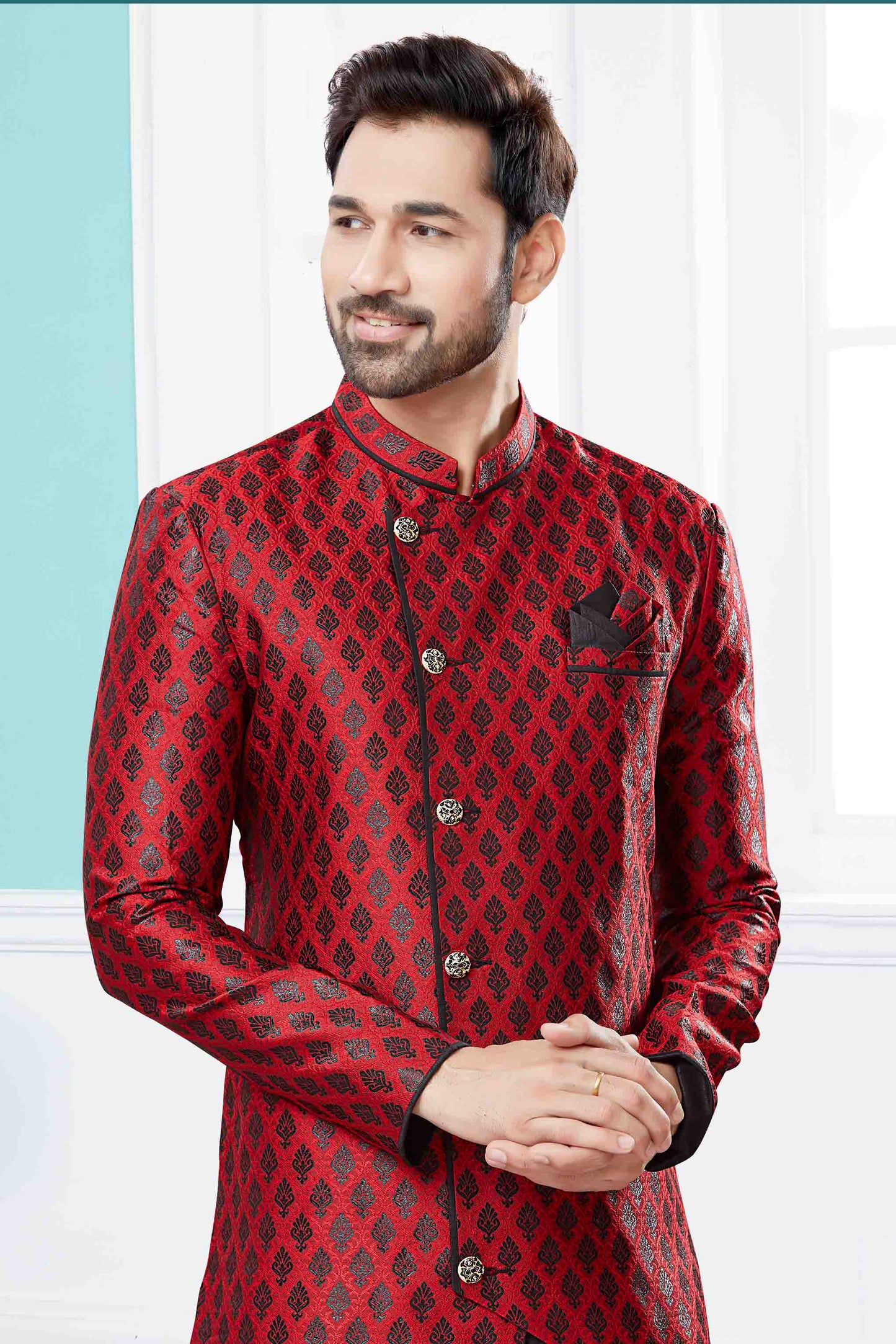 Maroon and Black Colour Indo Western In Banarasi Jacquard Fabric VSSH1040443