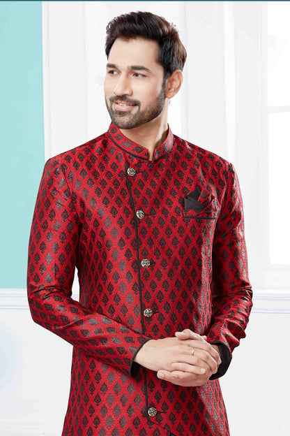 Maroon and Black Colour Indo Western In Banarasi Jacquard Fabric VSSH1040443