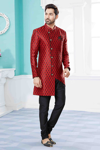 Maroon and Black Colour Indo Western In Banarasi Jacquard Fabric VSSH1040443