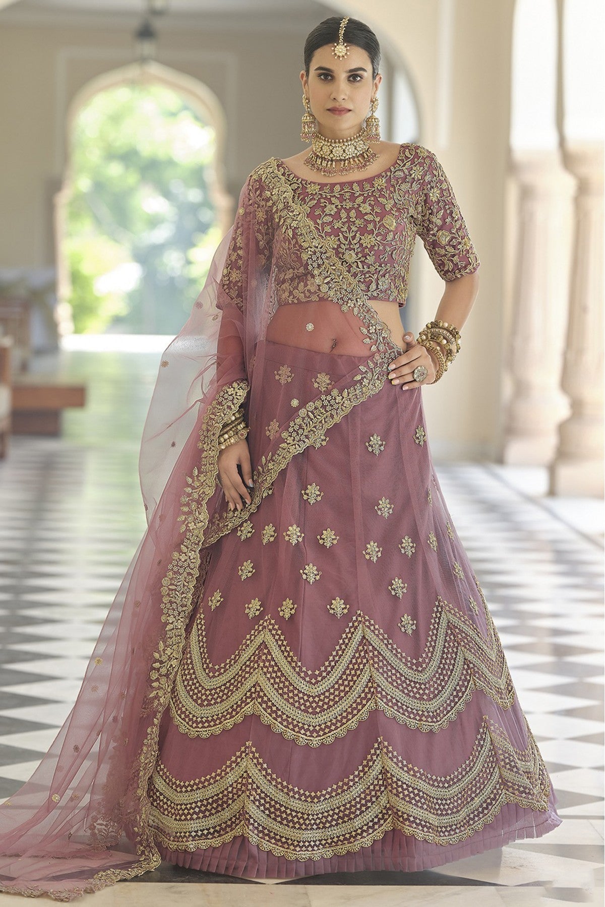mauve colour soft net sequins work lehenga choli vslc1080583