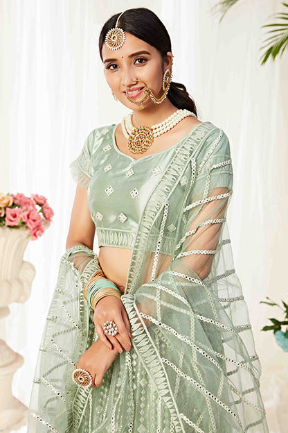 Mint Green Colour Net Designer Lehenga Choli VSLC1240013
