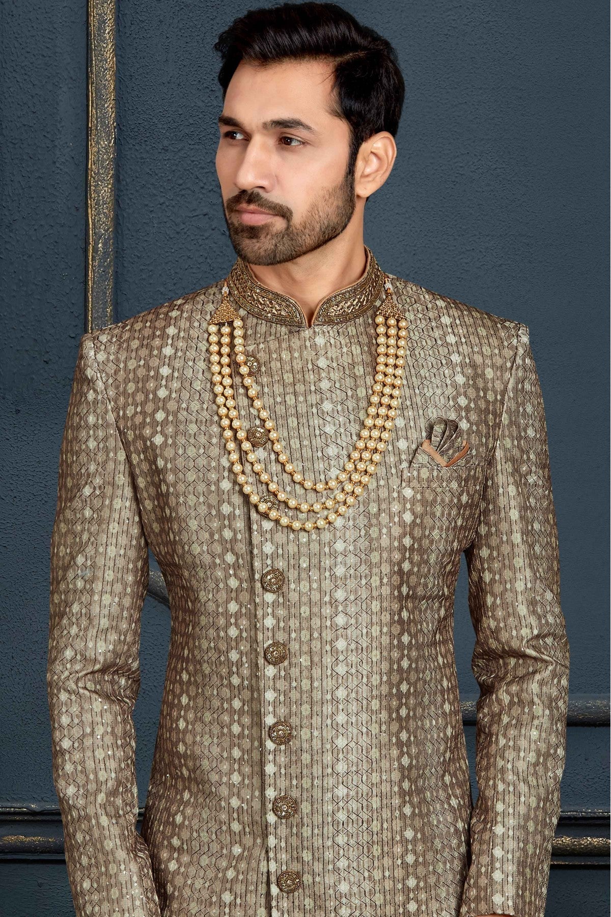 Multicolour Banarasi Jacquard Sherwani VSSH1040378