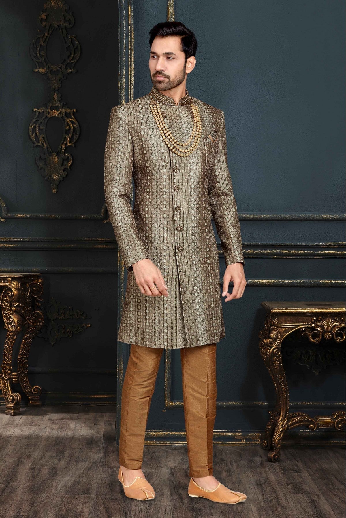 Multicolour Banarasi Jacquard Sherwani VSSH1040378
