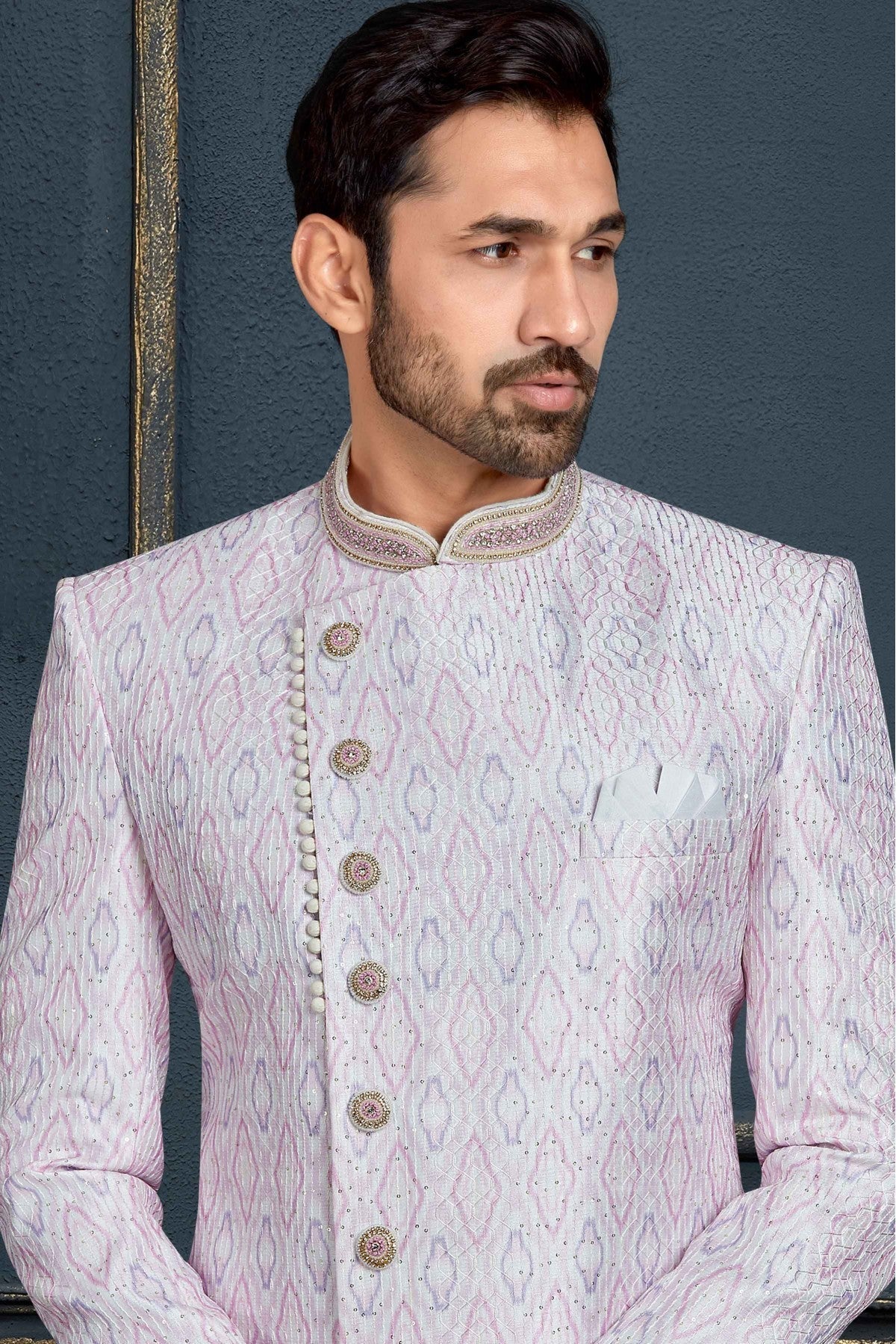 Multicolour Banarasi Jacquard Sherwani VSSH1040380