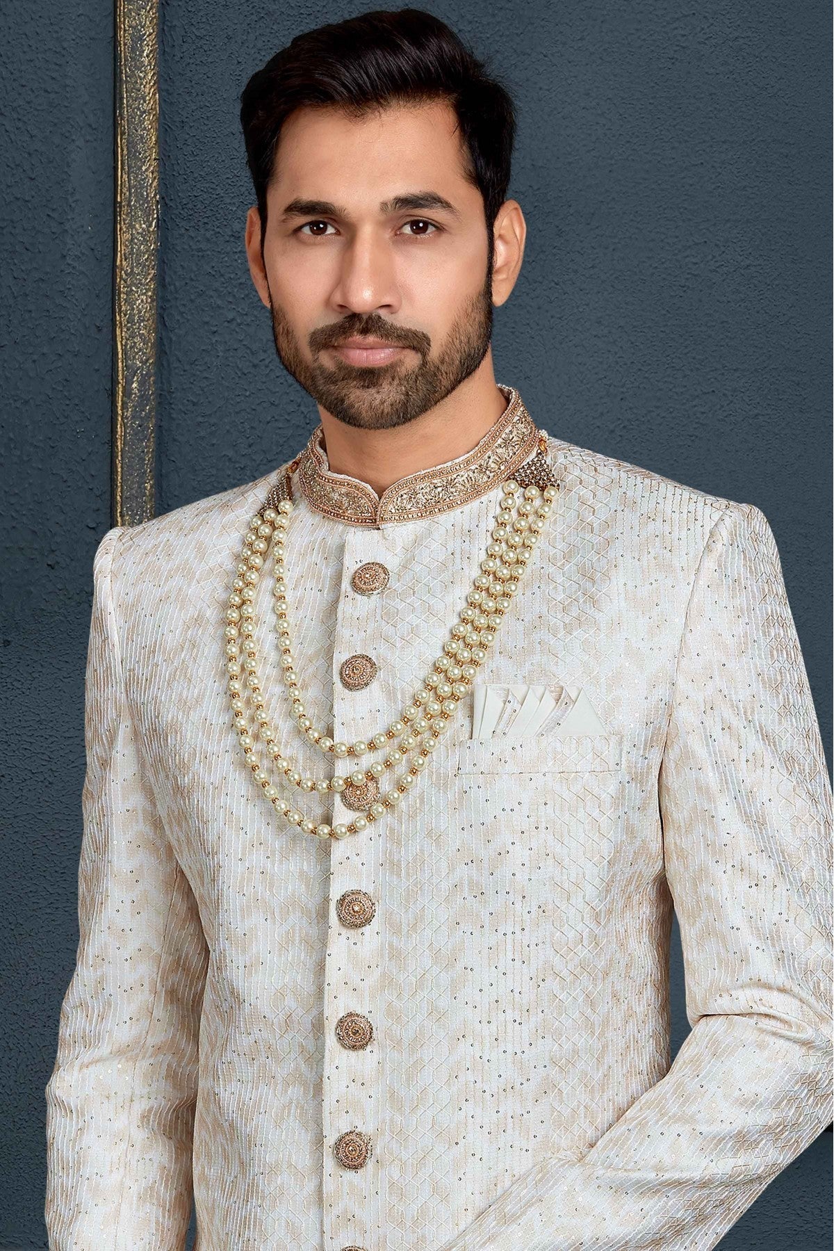 Multicolour Banarasi Jacquard Sherwani VSSH1040381