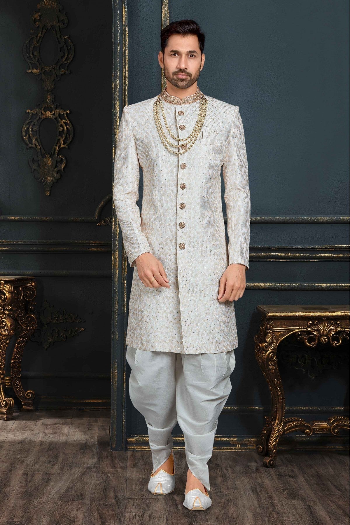 Multicolour Banarasi Jacquard Sherwani VSSH1040381