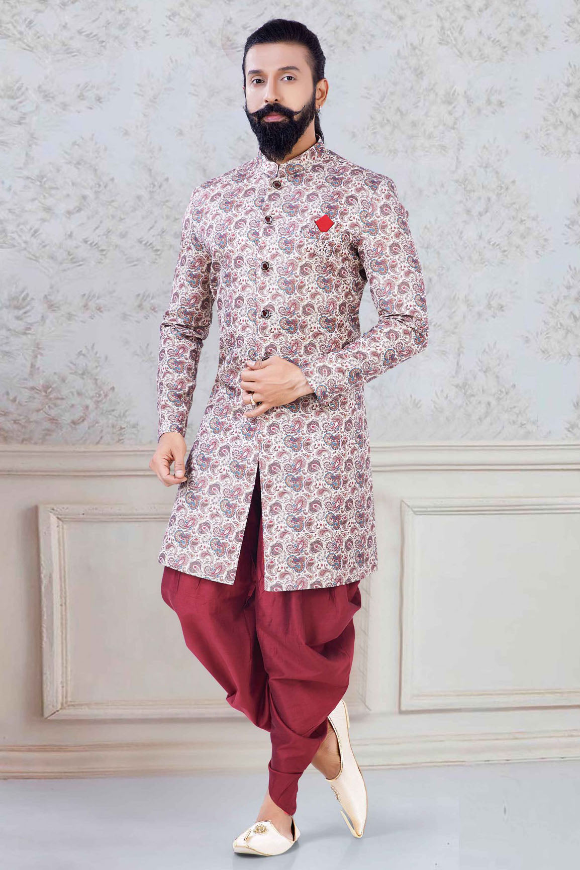 Multicolour Jacquard Festival Wear Dhoti Sherwani VSSH1130006
