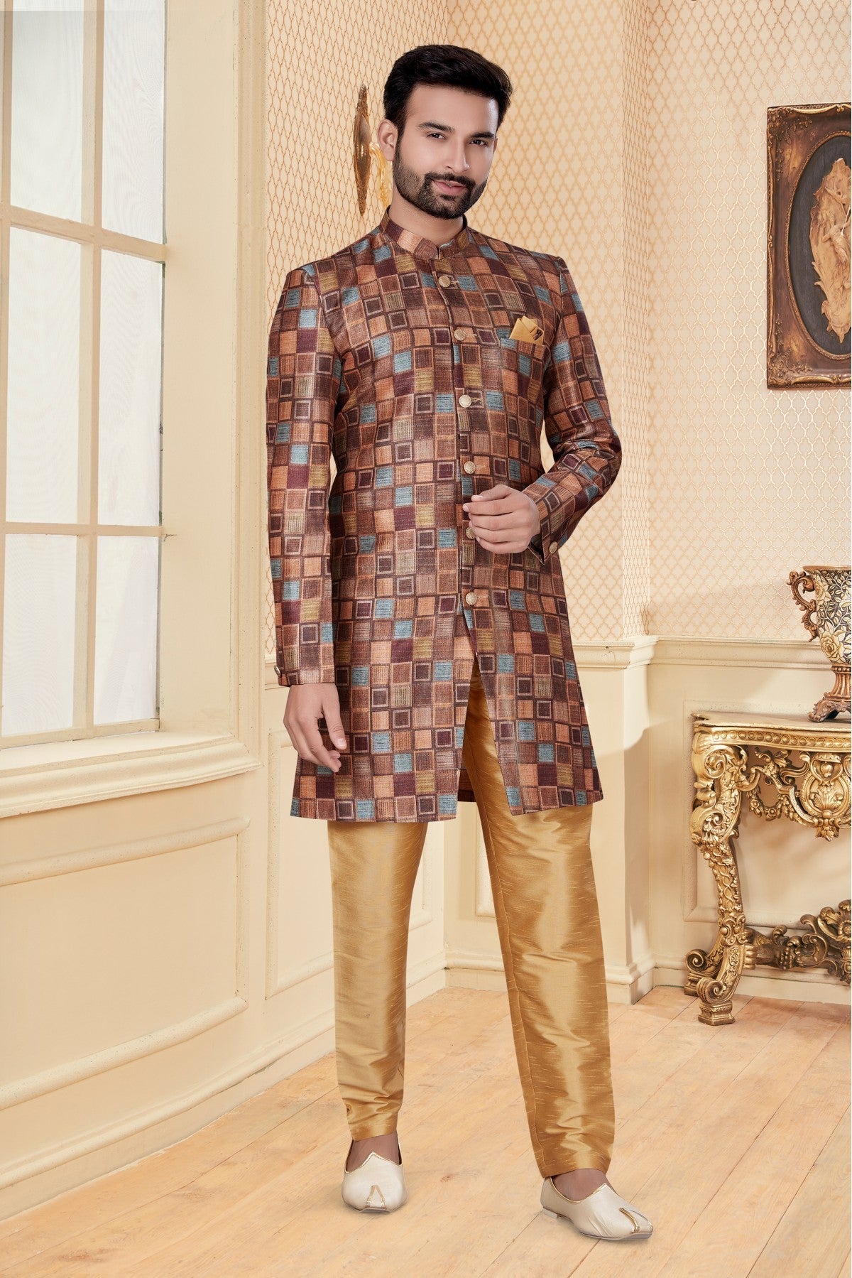 Multicolour Jacquard Sherwani VSSH1040252
