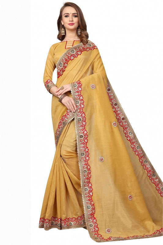 Mustard Colour Cotton Silk Embroidery Saree VSSD1120126