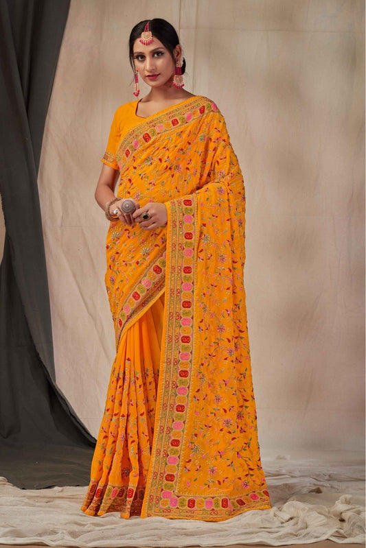 Mustard Colour Georgette Embroidery Saree VSSD1120899