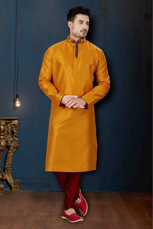 Mustard Colour Kurta Pajama In Jacquard Fabric VSKP1040078