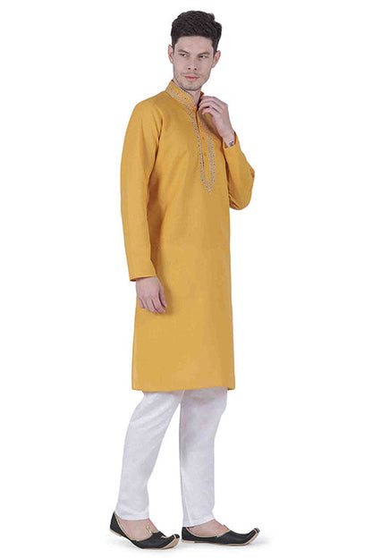 Mustard Colour Kurta Pajama In Linen Texture Cotton VSKP1210145