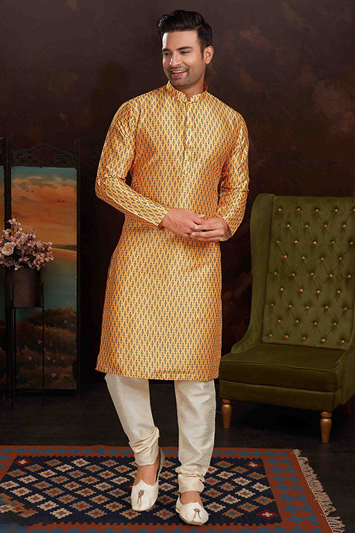 Mustard Colour Kurta Pajama In Malai Silk VSKP1210150