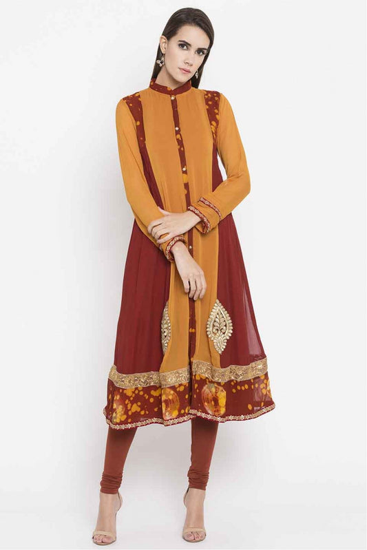 Mustard Colour Plus Size Faux Georgette Embroidery Kurti