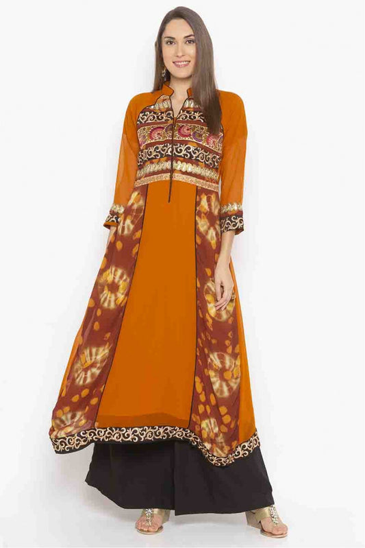 Mustard Colour Plus Size Georgette Embroidery Kurti