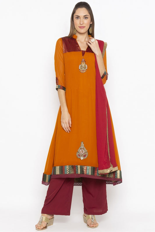 Mustard Colour Plus Size Georgette Embroidery Palazzo Pant Suit VSSS1070303