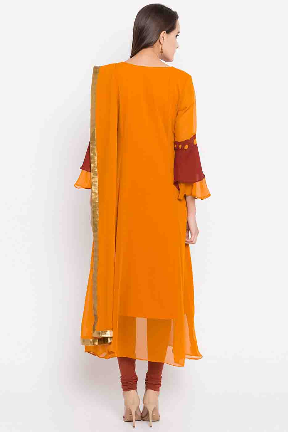 Mustard Colour Plus Size Stitched Faux Georgette Embroidery Churidar Suit VSSS1070184