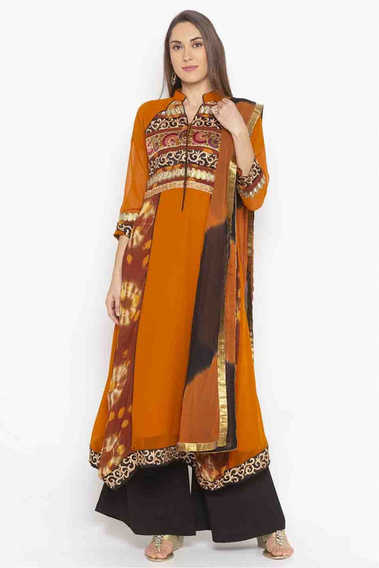 Mustard Colour Plus Size Stitched Georgette Embroidery Palazzo Pant Suit VSSS1070198