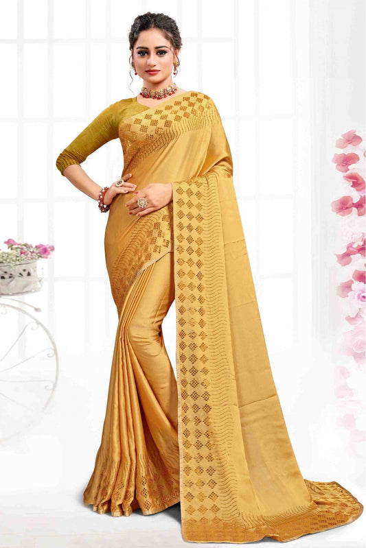 Mustard Colour Pure Satin Designer Saree VSSD1120094