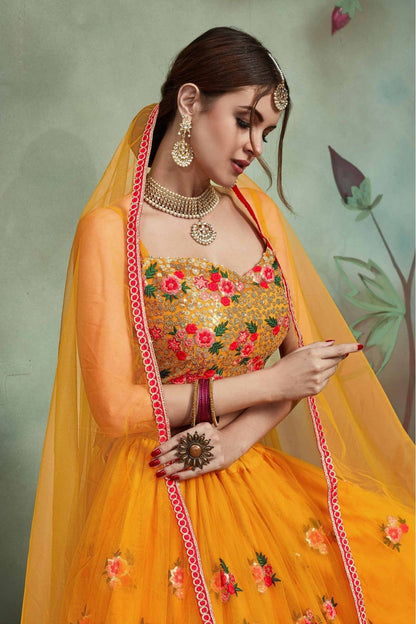 Mustard Colour Soft Net Sequins Work Lehenga Choli VSLC1080418