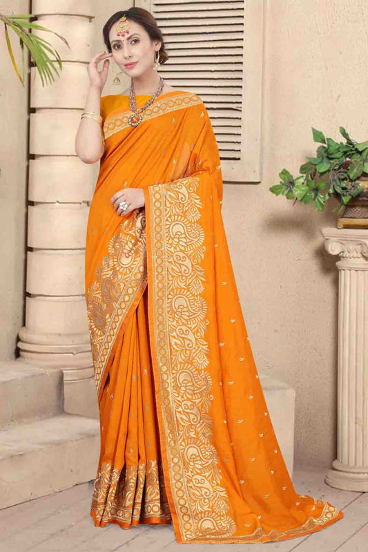 Mustard Colour Vichitra Silk Embroidery Saree VSSD1120960