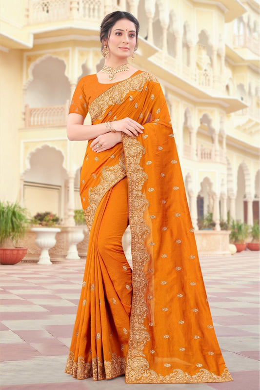 Mustard Colour Vichitra Silk Resham Work Saree VSSD1090427