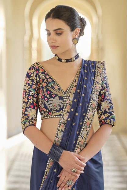 Navy Blue Colour Art Silk Sequins Work Saree