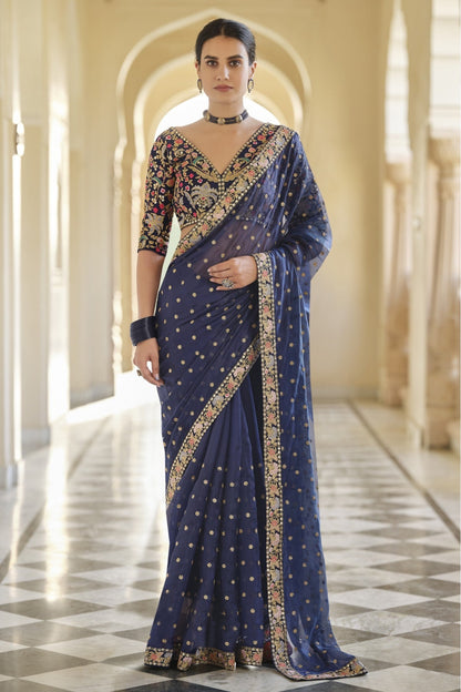 Navy Blue Colour Art Silk Sequins Work Saree