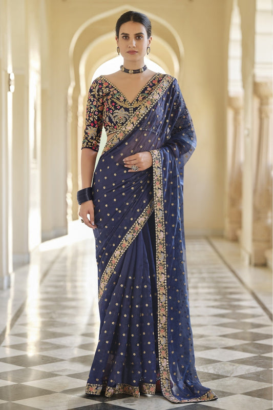 Navy Blue Colour Art Silk Sequins Work Saree