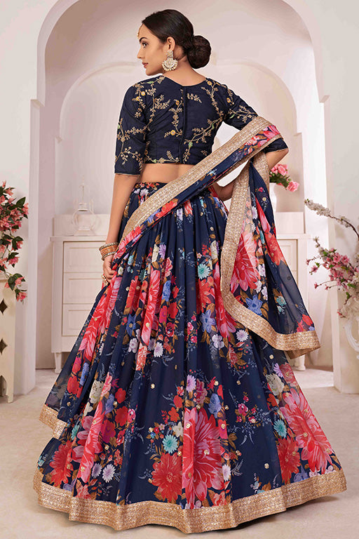 Navy Blue Colour Georgette Designer Lehenga Choli VSLC1240046