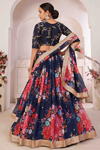Navy Blue Colour Georgette Designer Lehenga Choli VSLC1240046