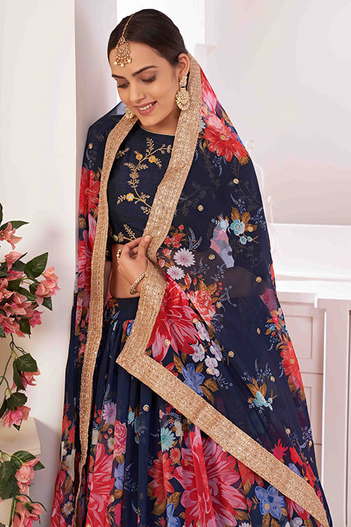 Navy Blue Colour Georgette Designer Lehenga Choli VSLC1240046